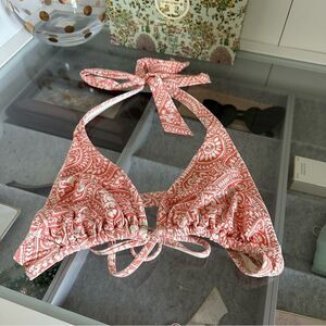 Helen Jon Women's Size M Bikini Mosaic Coral Triangle Top with Gold Hardware